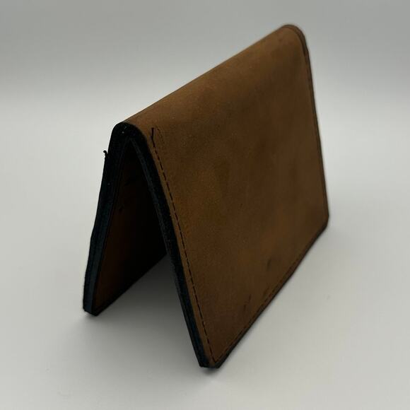 Minimalist Handmade Oaxaca Brown Suede Nubuck Leather Slim Bifold Card Wallet - Picture 3 of 9